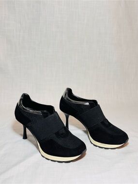 Black Elastic-Strap High-Heel Sneaker Pumps